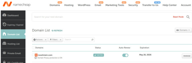 namecheap domain list screen