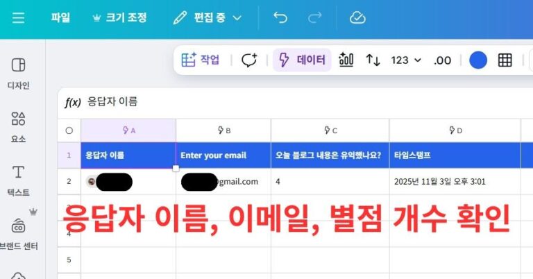 응답자 이름, 이메일, 별점 개수 확인