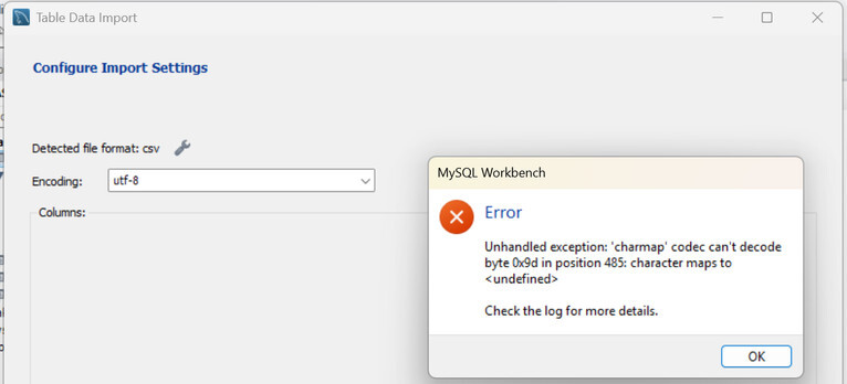 MySQL CSV 인코딩 오류